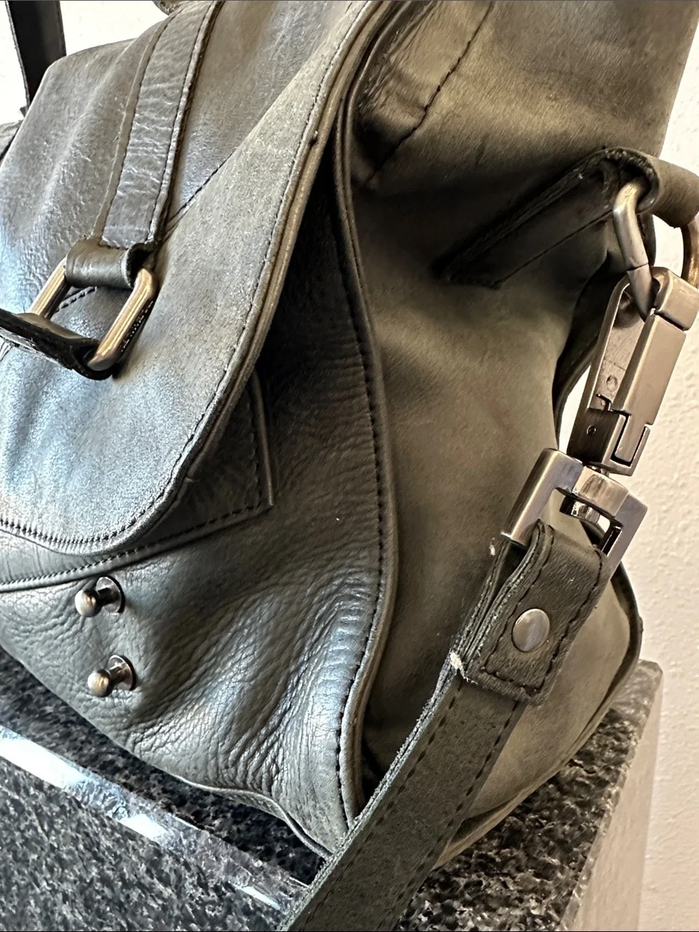 Tylie Malibu Leather Satchel crossbody in Dark Gray y2k style messenger
